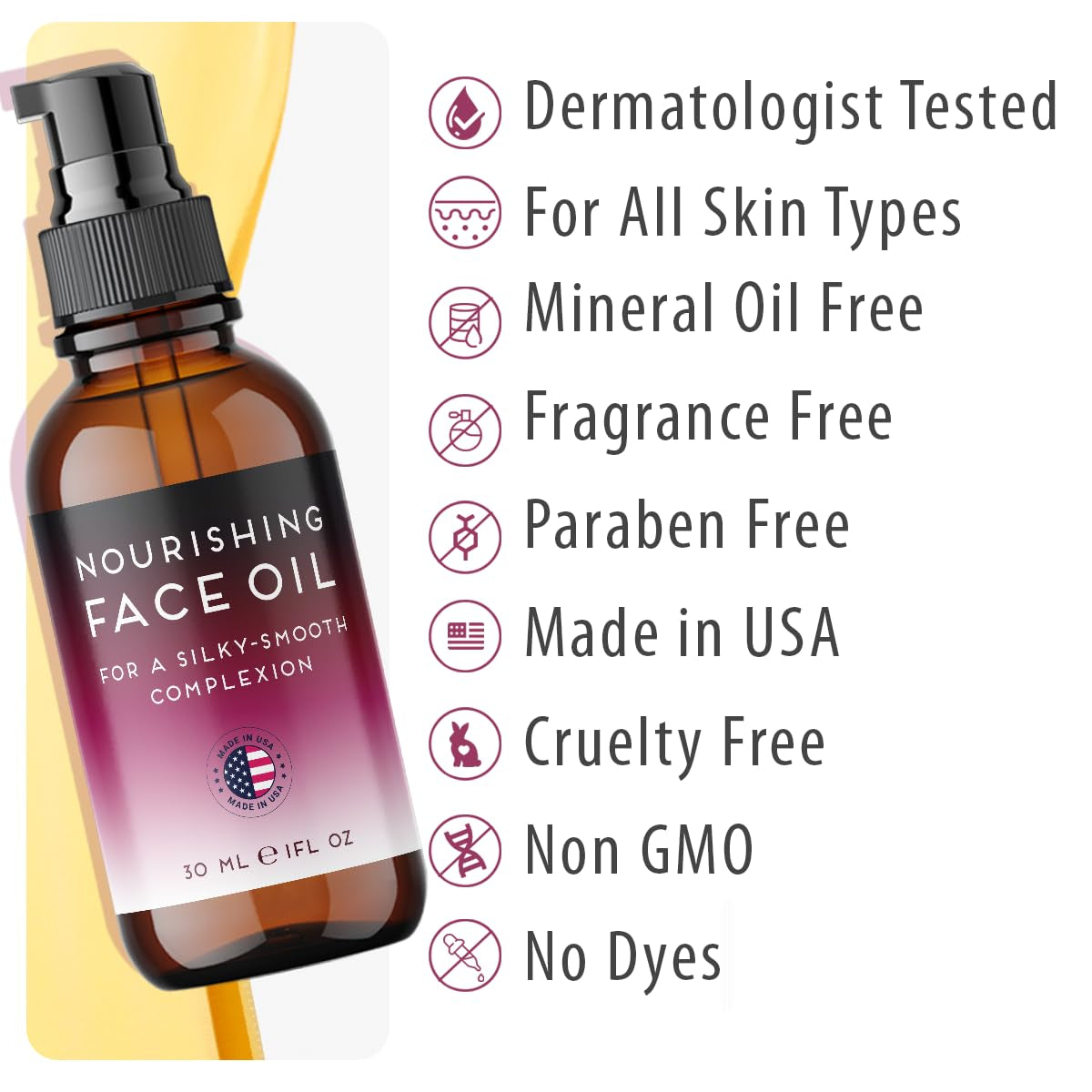 Face Oil for Women and Men, Non Comedogenic Rosehip Oil for Face with Jojoba for Dry Skin, Glazed Donut Glow 1Oz