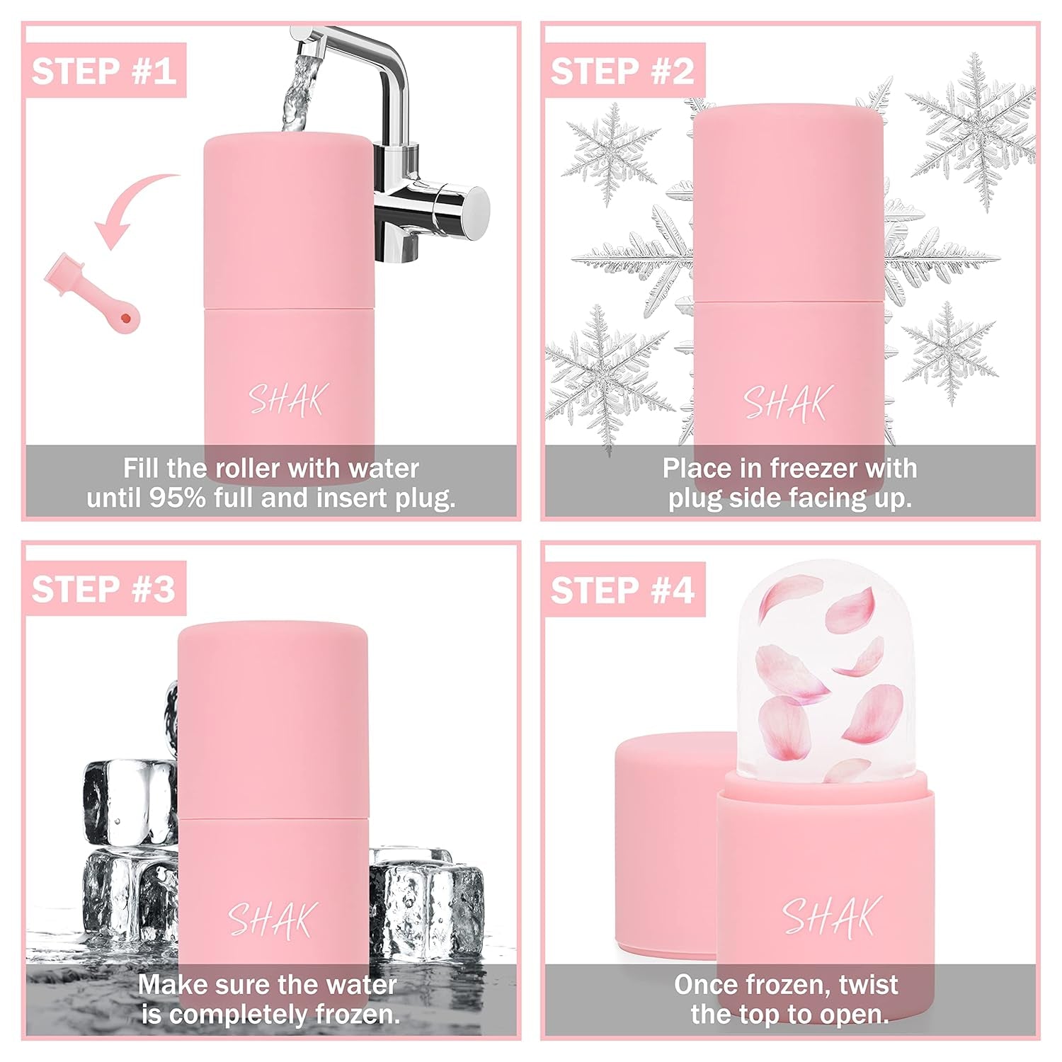 Ice Face Roller & Gua Sha Tool Set UPDATED Roller Design, Reusable Skin Care Treatment, Enhance Natural Glow. 100% Authentic ROSE QUARTZ Gua Sha Tool. Remove Toxins/Prevent Wrinkles (Pink)
