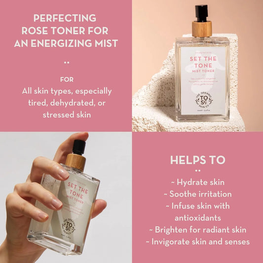 Set the Tone Rose Water Toner and Hydrating Face Mist Spray, 3.4 Fl Oz